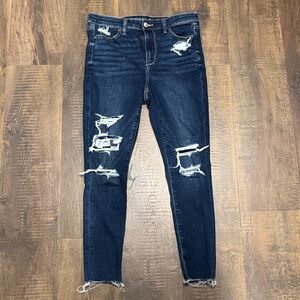 American Eagle Outfitters Dark Blue Distressed high- rise Jegging